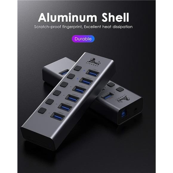 Universal 8-Port Powered USB 3.0/USB C Hub, Aluminum USB Splitter with 6 USB - Picture 3 of 6